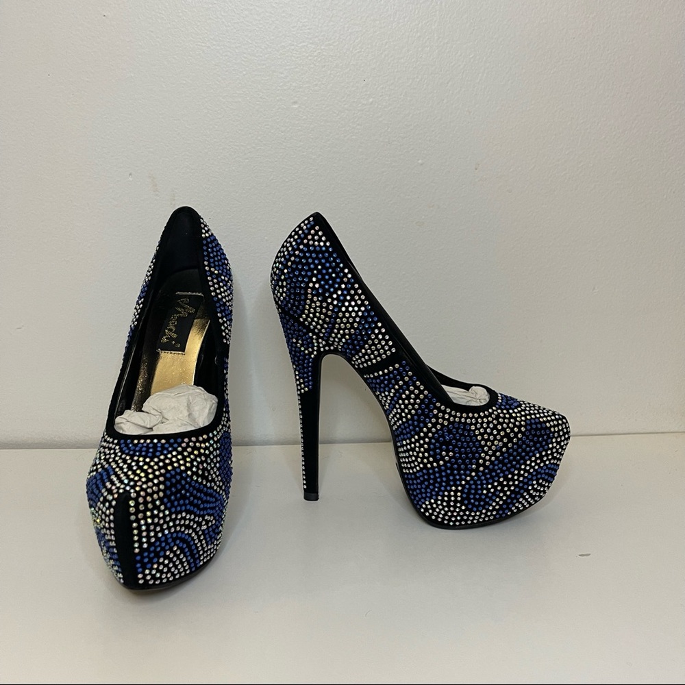 Machi Royal Blue And Silver Rhinestones Sparkle black Platform Heel